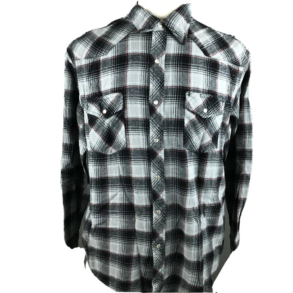 WRANGLER WRANCHER WESTERN FLANNEL SHIRT Size XL Pearl Snaps Plaid Cowboy Rodeo